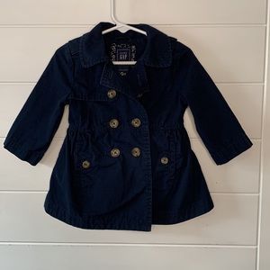 Baby Gap Navy Blue Trench Coat With Shoulder Epaulettes